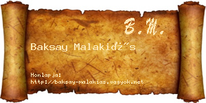 Baksay Malakiás névjegykártya